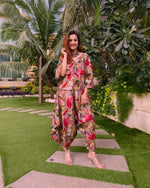 Load image into Gallery viewer, ABSTRACT RED PRINT RELAXED JUMPSUIT WITH SLEEVES ( COMES WITH BELT)

