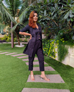 Load image into Gallery viewer, BLACK LONG JACKET CO ORD WITH VESTCOAT &amp; PANTS
