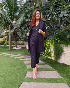 BLACK LONG JACKET CO ORD WITH VESTCOAT & PANTS