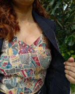 Load image into Gallery viewer, BLACK LONG BLAZER JACKET CO ORD WITH PRINTED TUBE BUSTIER AND SHORTS

