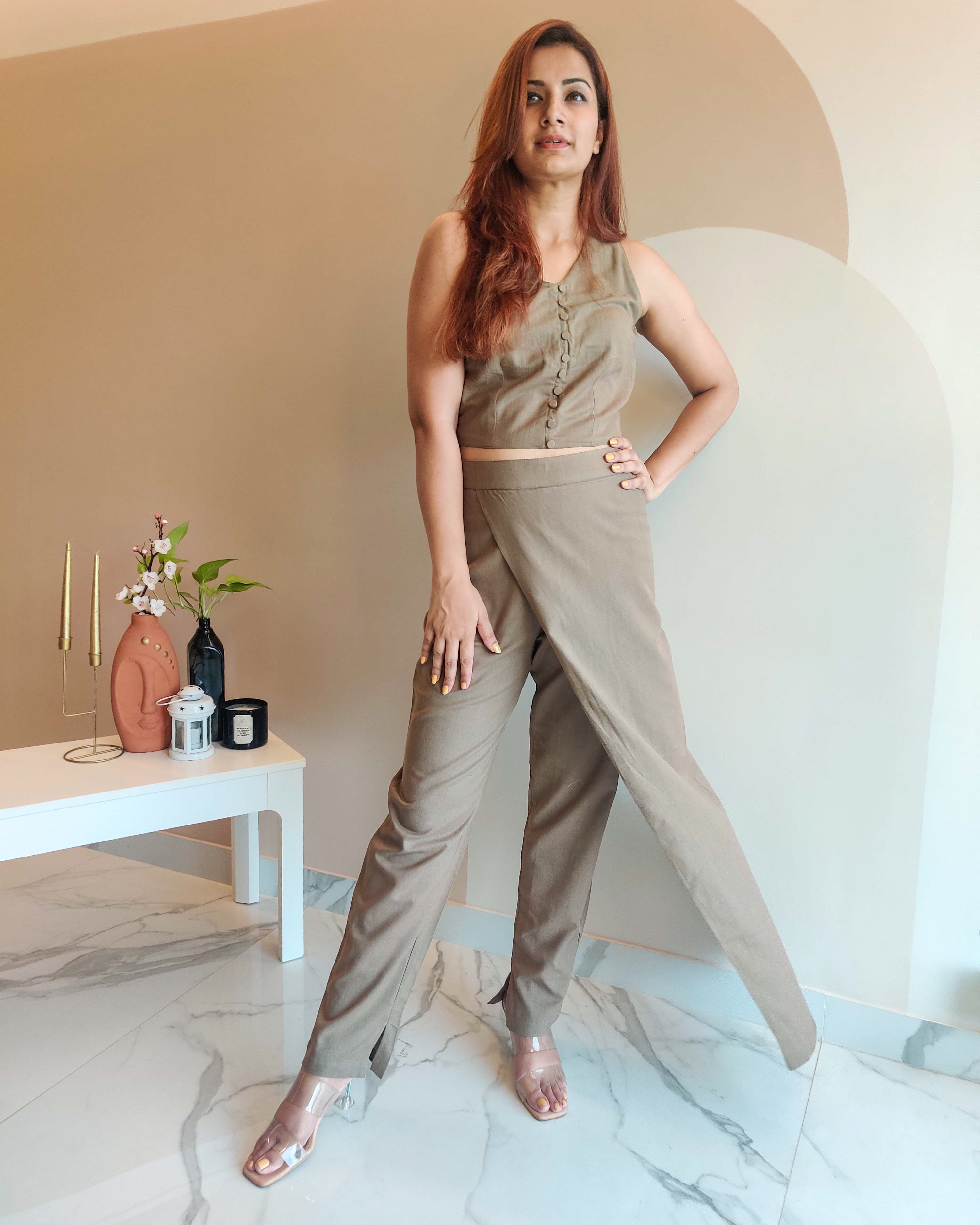 KHAKHEE SLEEVELESS TOP WITH WRAP TROUSERS