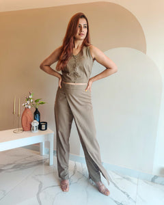 KHAKHEE SLEEVELESS TOP WITH WRAP TROUSERS