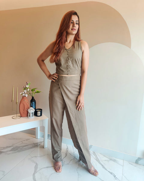 KHAKHEE SLEEVELESS TOP WITH WRAP TROUSERS