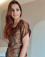 Load image into Gallery viewer, BROWN FLORAL PRINT DHOTI DRESS WITH TULIP SLEEVE
