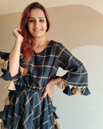 Load image into Gallery viewer, BLACK CHECKERED KAFTAAN DRESS
