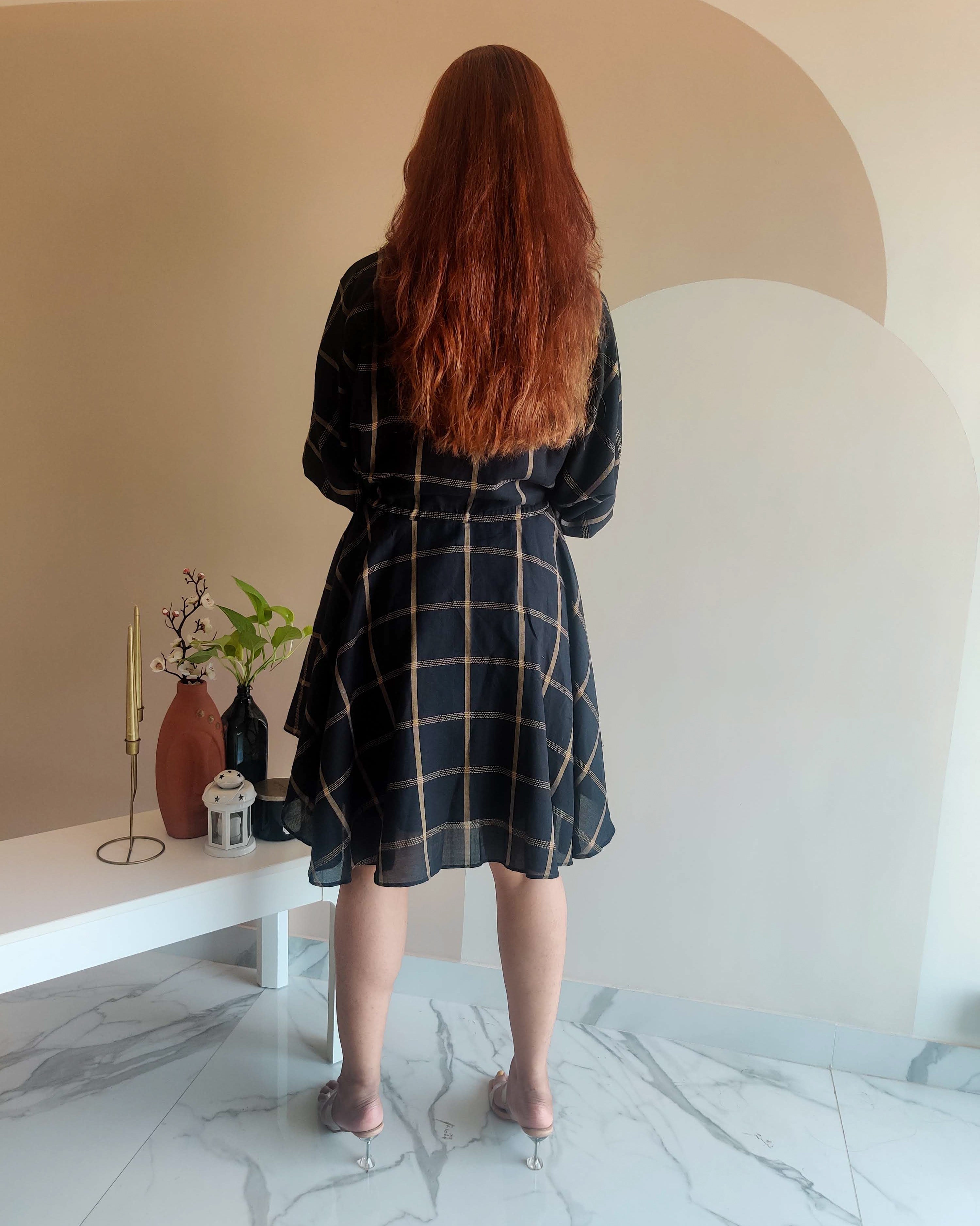 BLACK CHECKERED DRESS