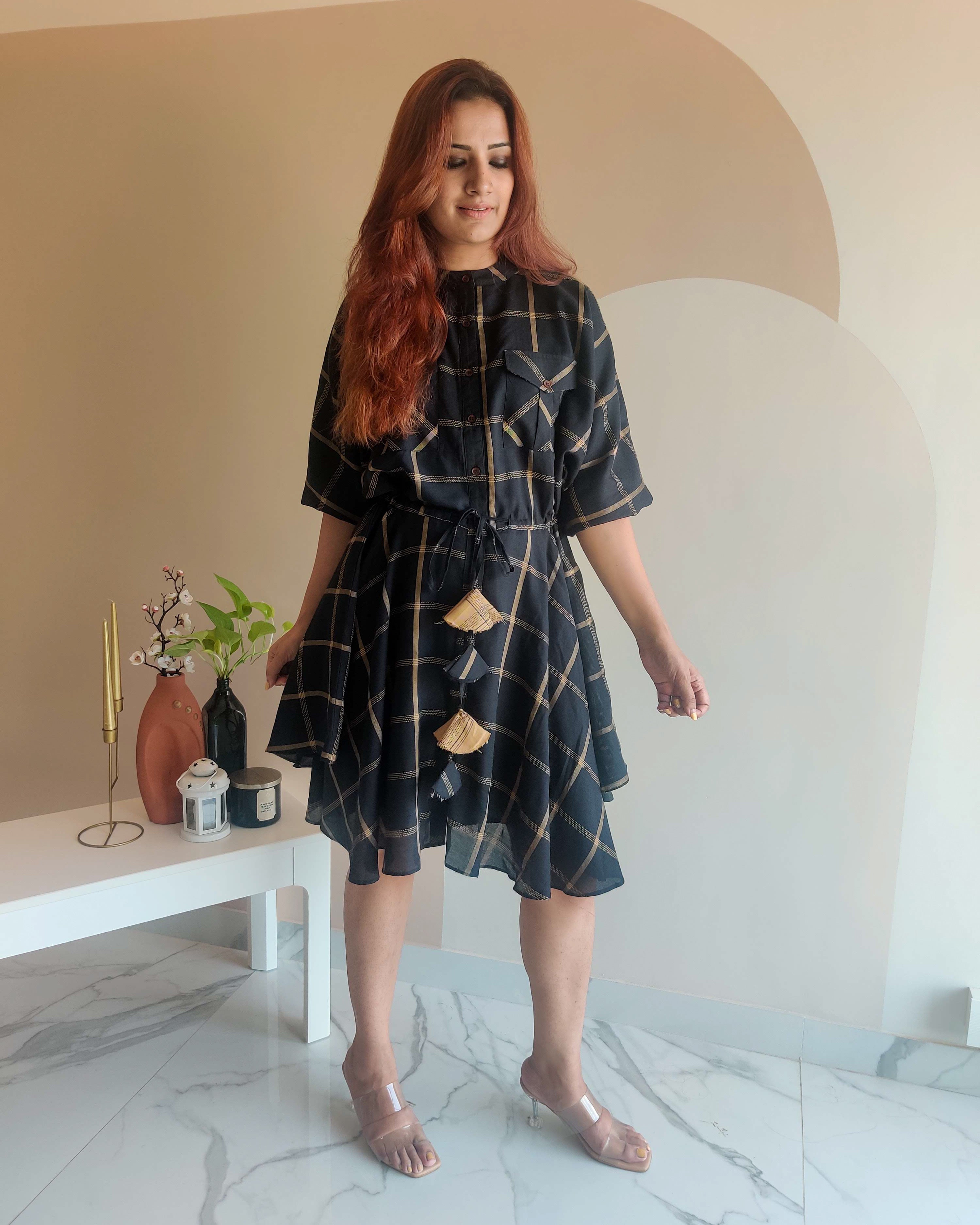 BLACK CHECKERED DRESS