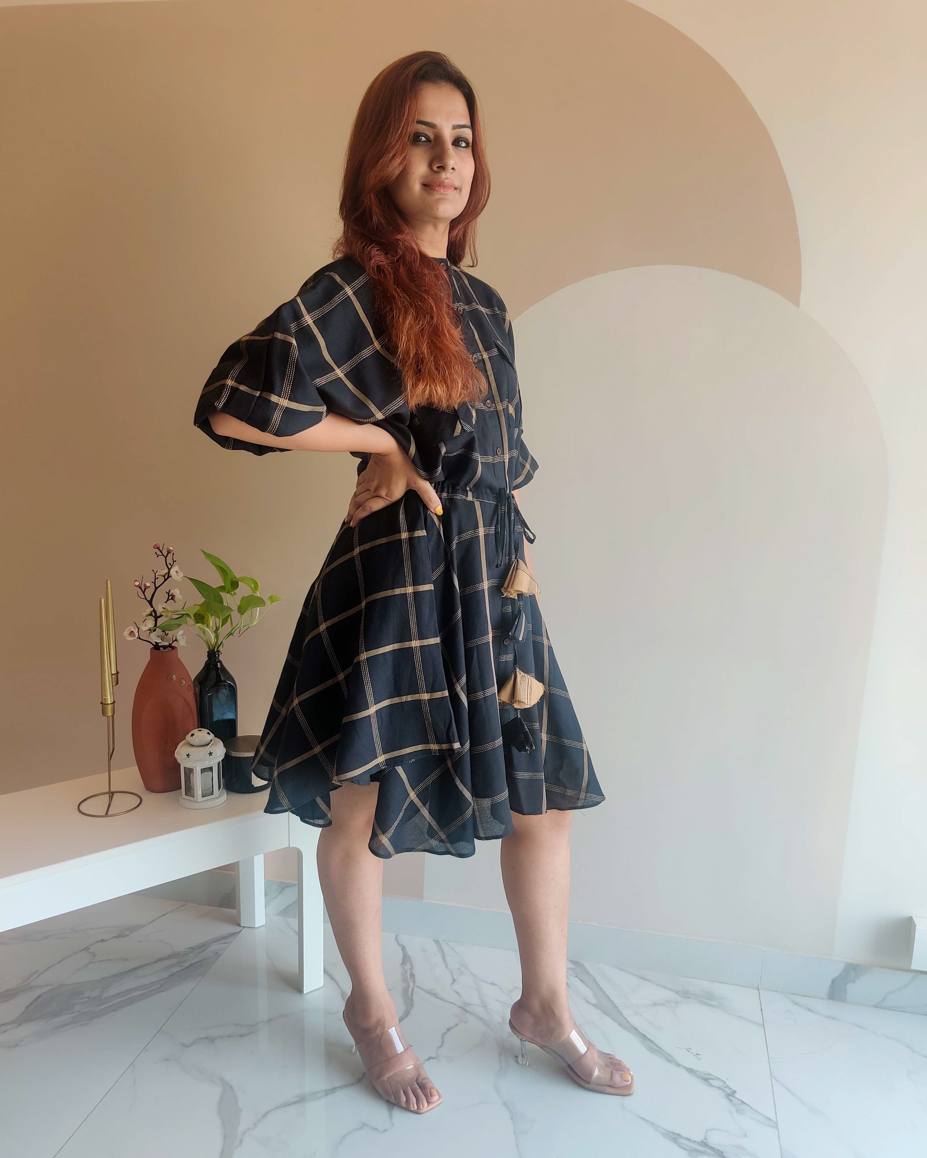 BLACK CHECKERED DRESS