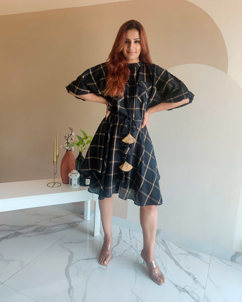 BLACK CHECKERED DRESS