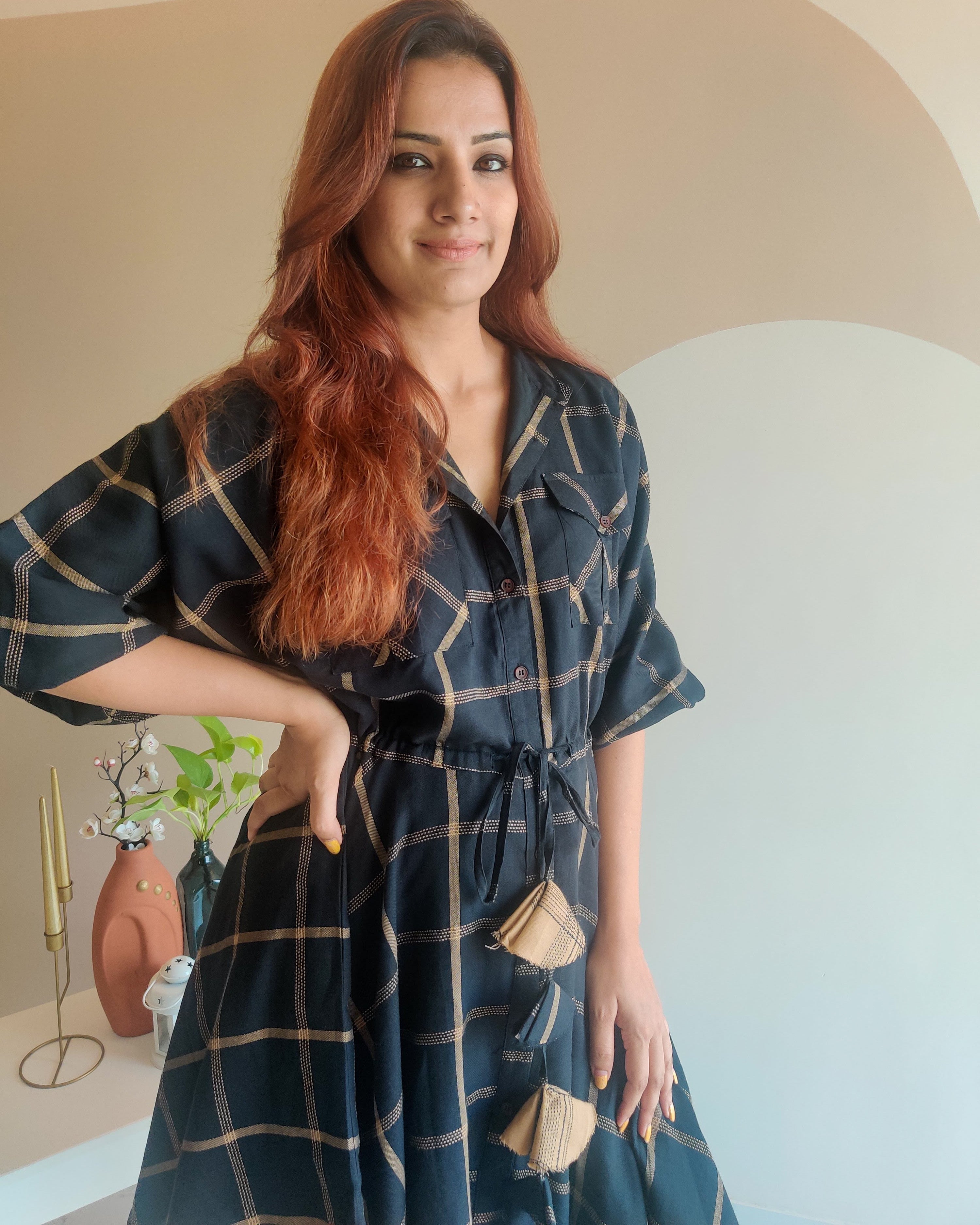 BLACK CHECKERED DRESS