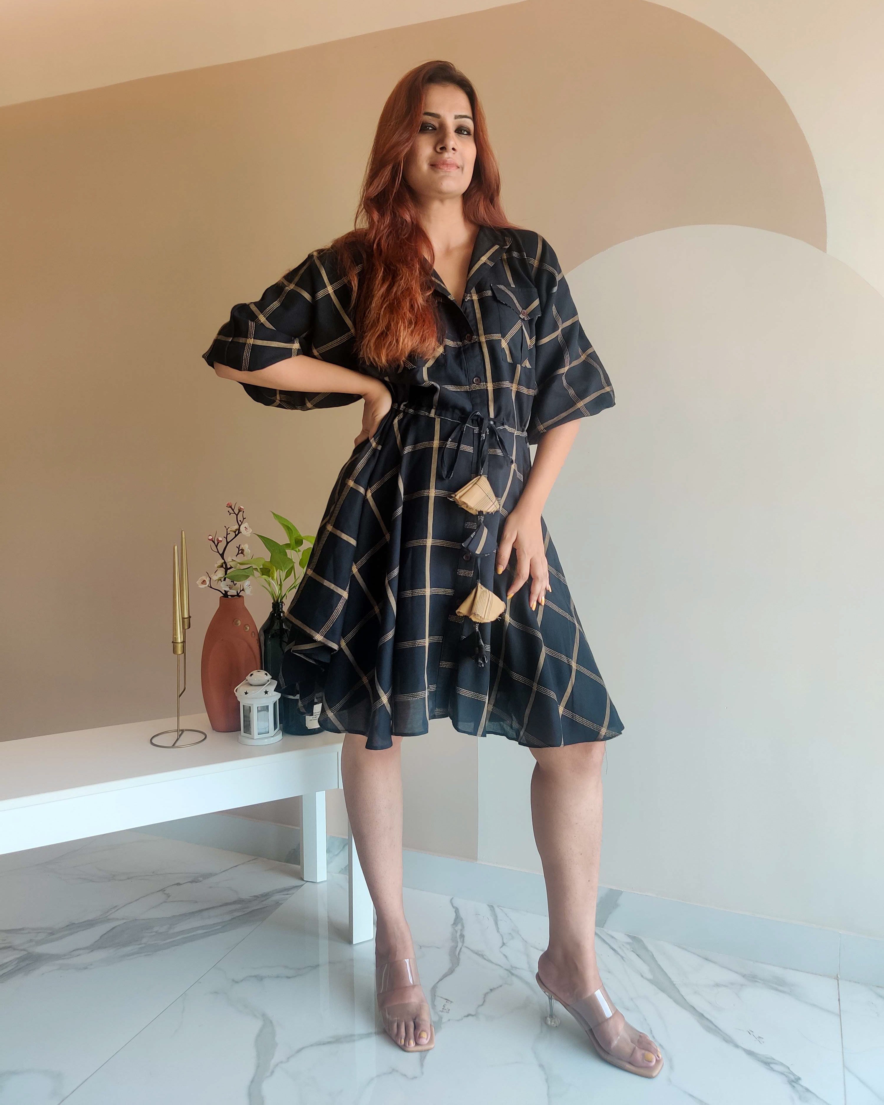 BLACK CHECKERED DRESS