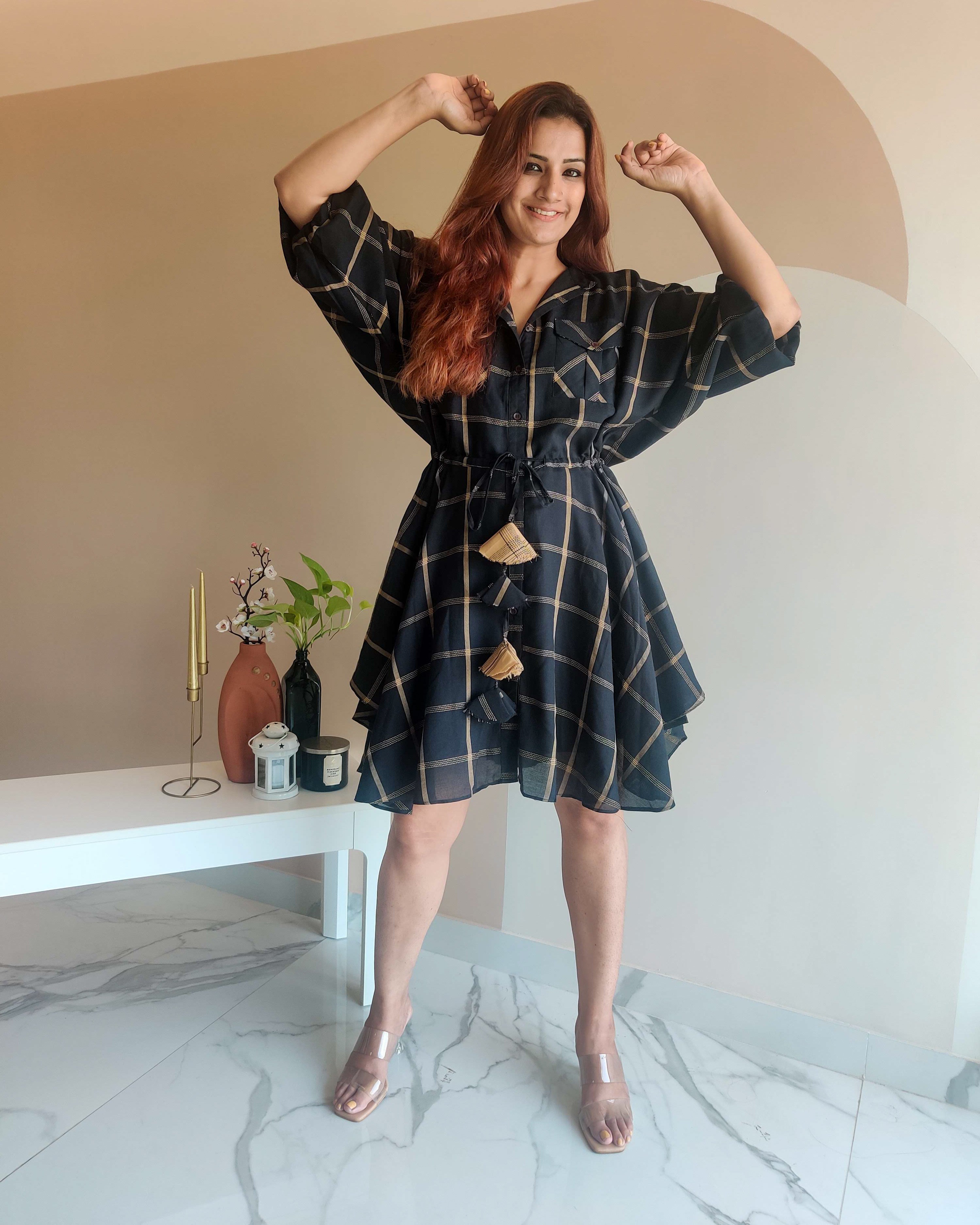 BLACK CHECKERED DRESS
