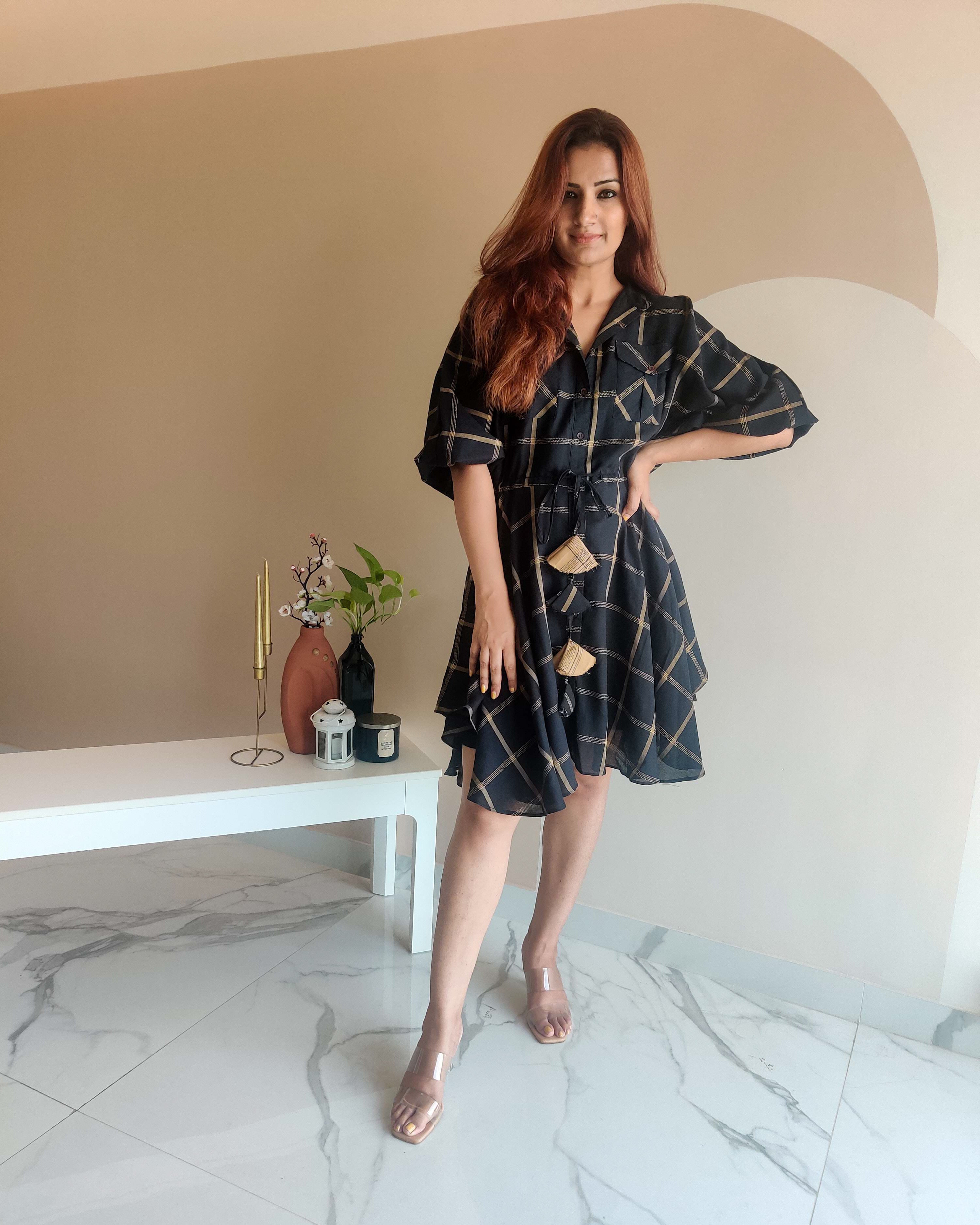 BLACK CHECKERED DRESS