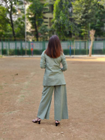 Load image into Gallery viewer, GREEN BELL-BOTTOM PANTS WITH HALTER VEST COAT AND LONG BLAZER

