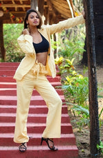 Load image into Gallery viewer, YELLOW LONG BLAZER JACKET AND FLARED EASY FIT PANTS
