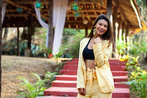 YELLOW LONG BLAZER JACKET AND FLARED EASY FIT PANTS