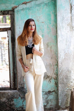 Load image into Gallery viewer, BEIGE LONG BLAZER JACKET AND FLARED EASY FIT PANTS

