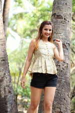 Load image into Gallery viewer, FLORAL PRINTED PEPLUM TOP WITH STRINGS
