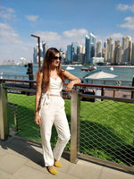 Load image into Gallery viewer, WHITE LINEN CROSSOVER TIE-UP TOP AND EASY FIT PANTS
