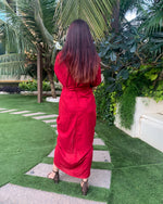 Load image into Gallery viewer, RED LONG SHIRT DRAPE DRESS
