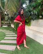 Load image into Gallery viewer, RED LONG SHIRT DRAPE DRESS
