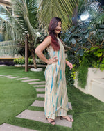 Load image into Gallery viewer, OFF WHITE BLUE TIE AND DYE CROSS NECK TUBE JUMPSUIT
