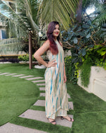 Load image into Gallery viewer, OFF WHITE BLUE TIE AND DYE CROSS NECK TUBE JUMPSUIT
