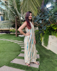 OFF WHITE BLUE TIE AND DYE CROSS NECK TUBE JUMPSUIT