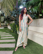 Load image into Gallery viewer, OFF WHITE BLUE TIE AND DYE CROSS NECK TUBE JUMPSUIT
