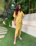 Load image into Gallery viewer, LIME YELLOW LONG SHIRT DRAPE DRESS
