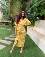 Load image into Gallery viewer, LIME YELLOW LONG SHIRT DRAPE DRESS
