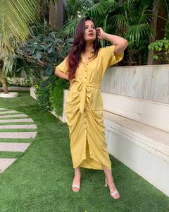 LIME YELLOW LONG SHIRT DRAPE DRESS