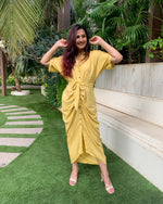 Load image into Gallery viewer, LIME YELLOW LONG SHIRT DRAPE DRESS

