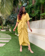 Load image into Gallery viewer, LIME YELLOW LONG SHIRT DRAPE DRESS
