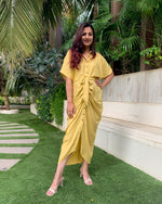 Load image into Gallery viewer, LIME YELLOW LONG SHIRT DRAPE DRESS
