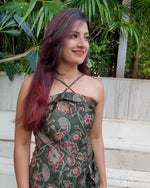 Load image into Gallery viewer, #WRAPMEUP - GREEN FLORAL WRAP AROUND WITH CROSSOVER STRAP JUMPSUIT
