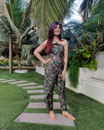 Load image into Gallery viewer, #WRAPMEUP - GREEN FLORAL WRAP AROUND WITH CROSSOVER STRAP JUMPSUIT
