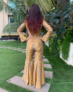 Load image into Gallery viewer, YELLOW GEO ETHNIC PRINTED JACKET TOP WITH SHARARA PANTS

