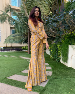 YELLOW GEO ETHNIC PRINTED JACKET TOP WITH SHARARA PANTS
