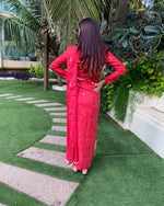 Load image into Gallery viewer, RED TIEDYE PRINTED SHELLED SKIRT SAREE WITH ATTACHED FRONT PALLU AND SHIRT BLOUSE
