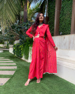 Load image into Gallery viewer, RED TIEDYE PRINTED SHELLED SKIRT SAREE WITH ATTACHED FRONT PALLU AND SHIRT BLOUSE
