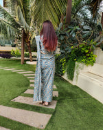 Load image into Gallery viewer, TURQBLUE FLORAL PRINTED SHELLED SKIRT SAREE WITH ATTACHED FRONT PALLU AND SHIRT BLOUSE
