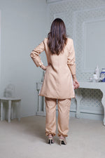 Load image into Gallery viewer, PEACH LONG BLAZER WITH CONTRAST PIPING, SIDE POCKET PANT &amp; BUSTIER
