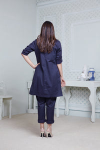 NAVY LONG JACKET WITH CROPPED PANT & SPAGHETTI INNER