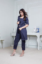 Load image into Gallery viewer, NAVY LONG JACKET WITH CROPPED PANT &amp; SPAGHETTI INNER
