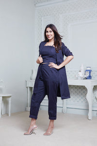 NAVY LONG JACKET WITH CROPPED PANT & SPAGHETTI INNER