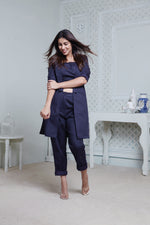 Load image into Gallery viewer, NAVY LONG JACKET WITH CROPPED PANT &amp; SPAGHETTI INNER
