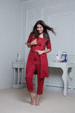 Load image into Gallery viewer, RED LONG JACKET WITH CROPPED PANT &amp; SPAGHETTI INNER

