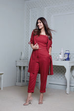 Load image into Gallery viewer, RED LONG JACKET WITH CROPPED PANT &amp; SPAGHETTI INNER
