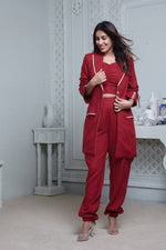 Load image into Gallery viewer, RED LONG BLAZER WITH CONTRAST PIPING, SIDE POCKET PANT &amp; BUSTIER
